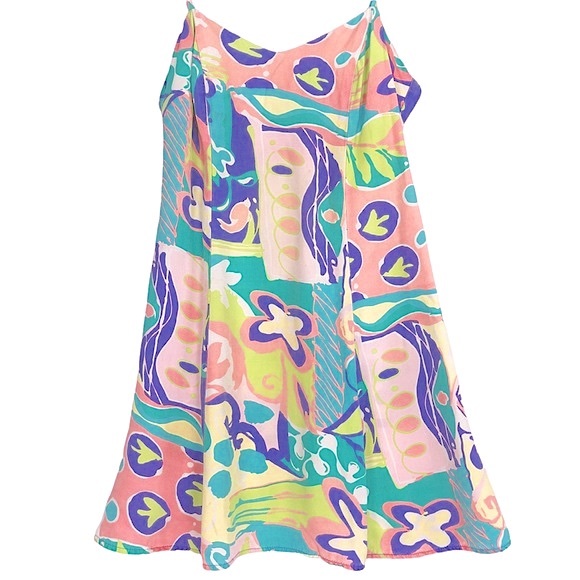 Raisins Dresses & Skirts - VINTAGE Y2K Multicolor Psychedelic Postmodern Print Rayon Mini Slip Dress
